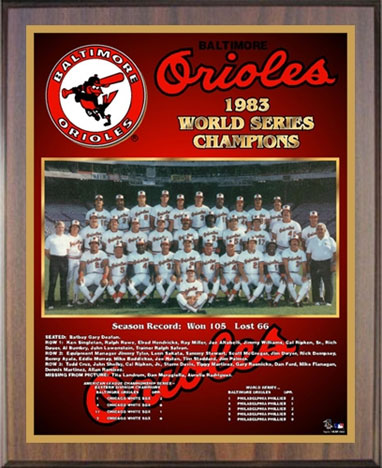 Baltimore Orioles 1983 World Champions Wood & Brass Plaque Lite