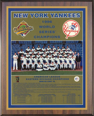 1996 New York Yankees World Champions Healy Plaque