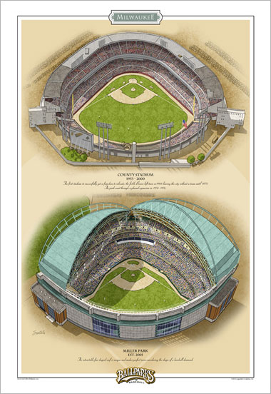  Milwaukee, Wisconsin, Aerial View of New Milwaukee County  Stadium (16x24 Giclee Gallery Art Print, Vivid Textured Wall Decor):  Posters & Prints